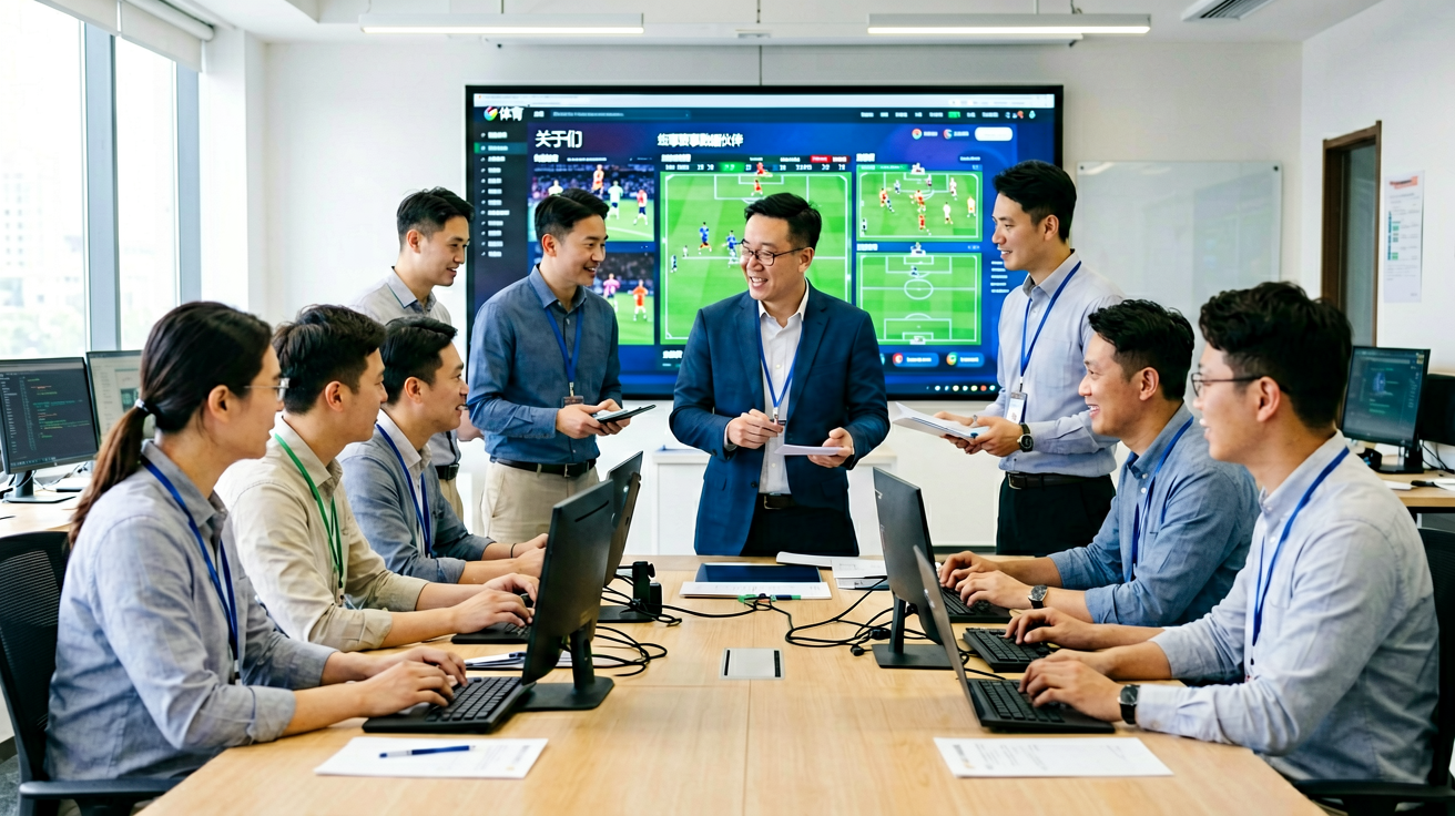 意昂体育团队在赛事数据中心进行实时数据整理与分析工作